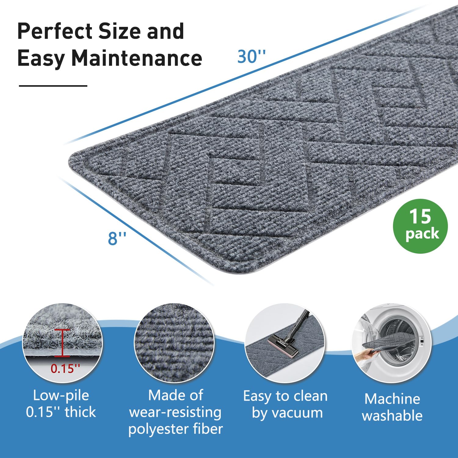 Peel‑and‑Stick Non‑Slip Stair Carpet Treads