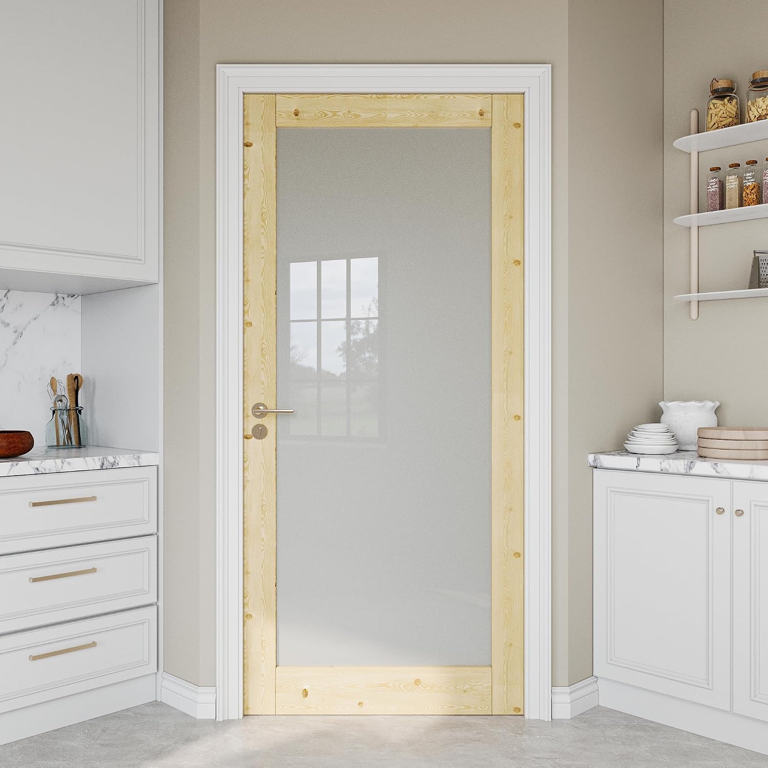 Unfinished Pine 1‑Lite Frosted Glass Interior Slab Door