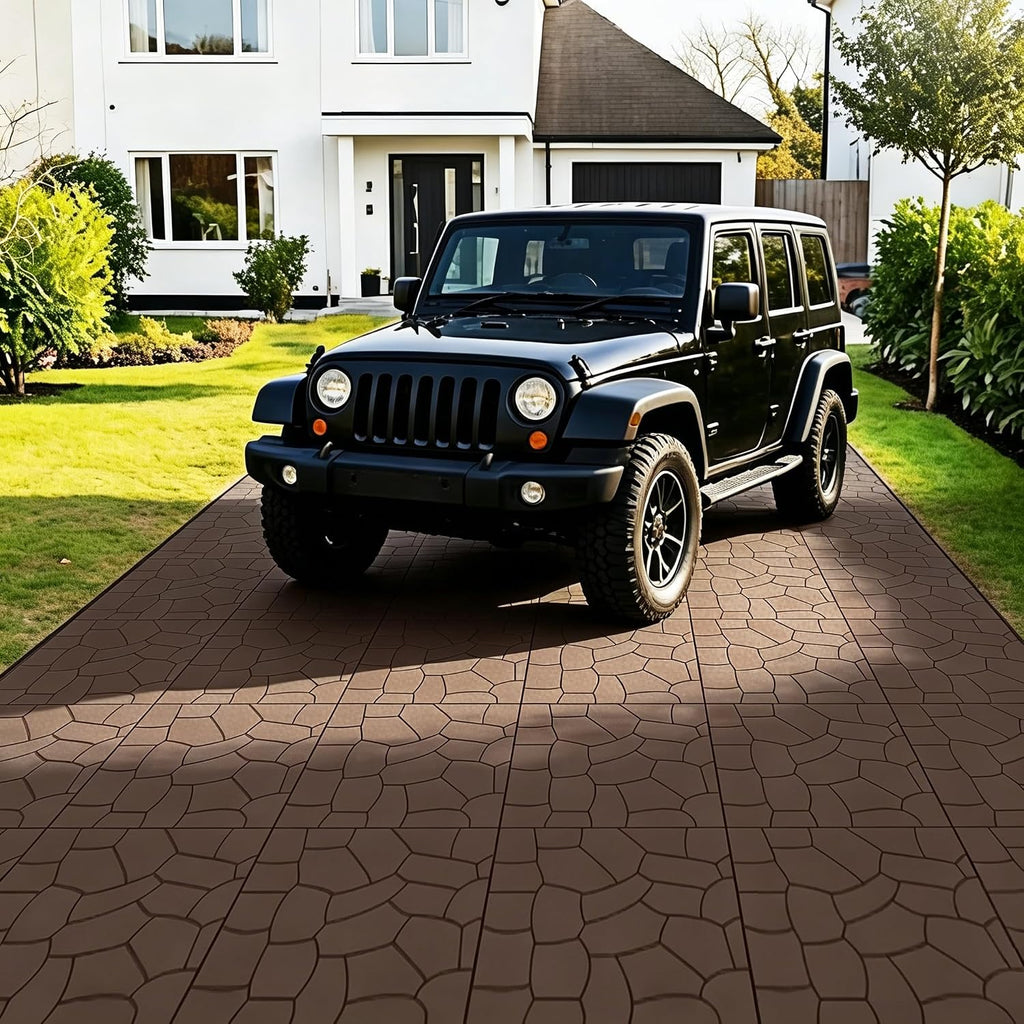 Dark‑Brown Pebble‑Pattern Plastic Interlocking Deck Tiles