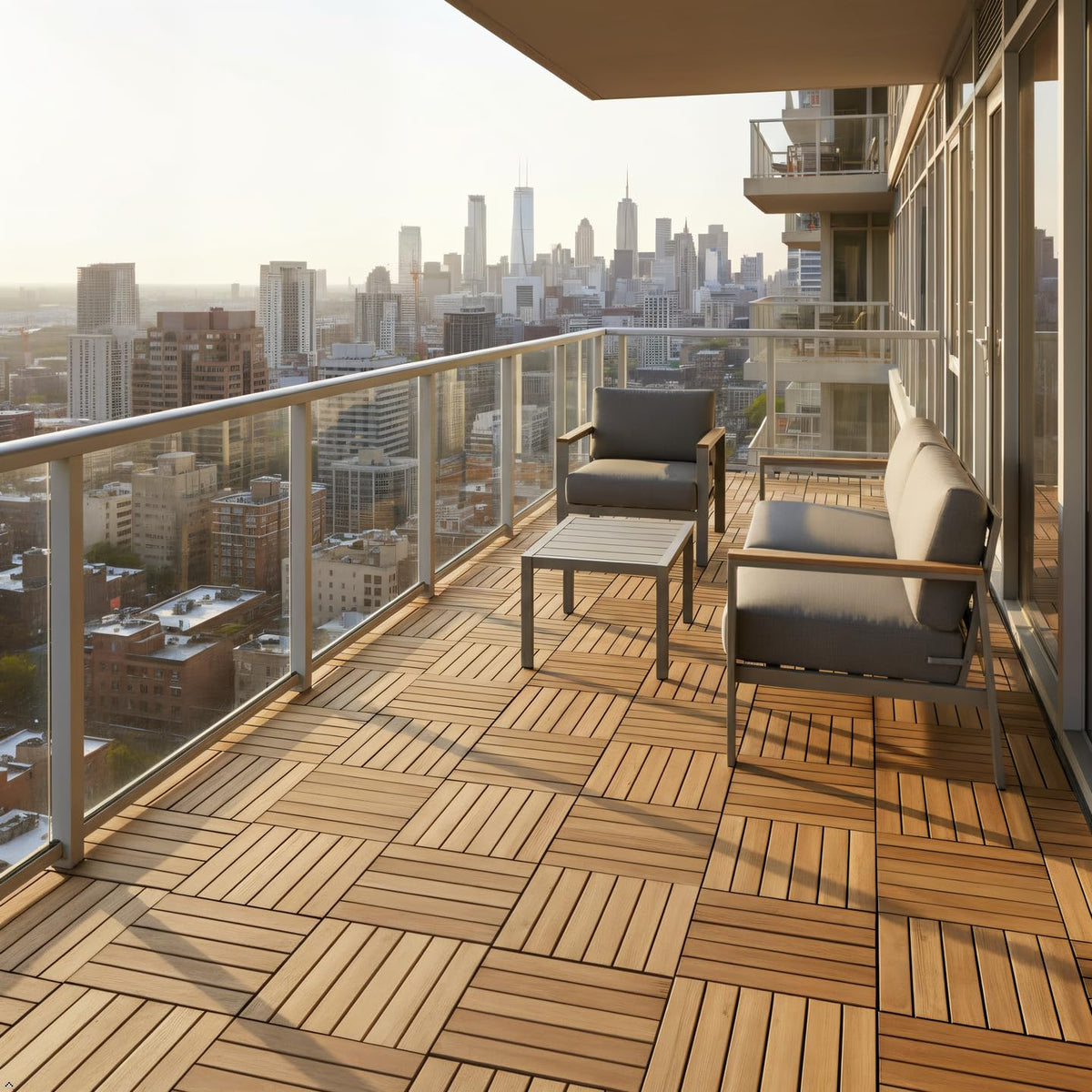 Natural Acacia Interlocking Wood Deck Tiles