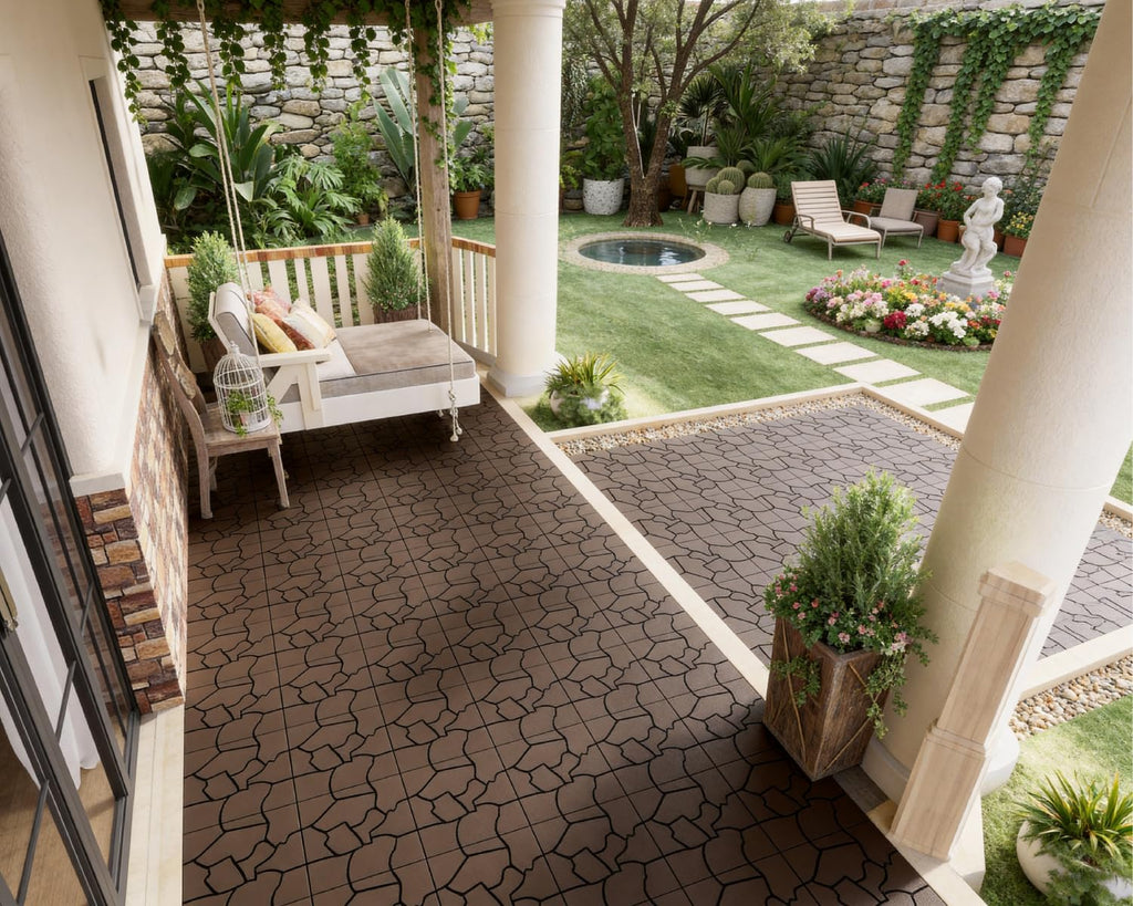 Brown Stone‑Pattern Plastic Interlocking Deck Tiles