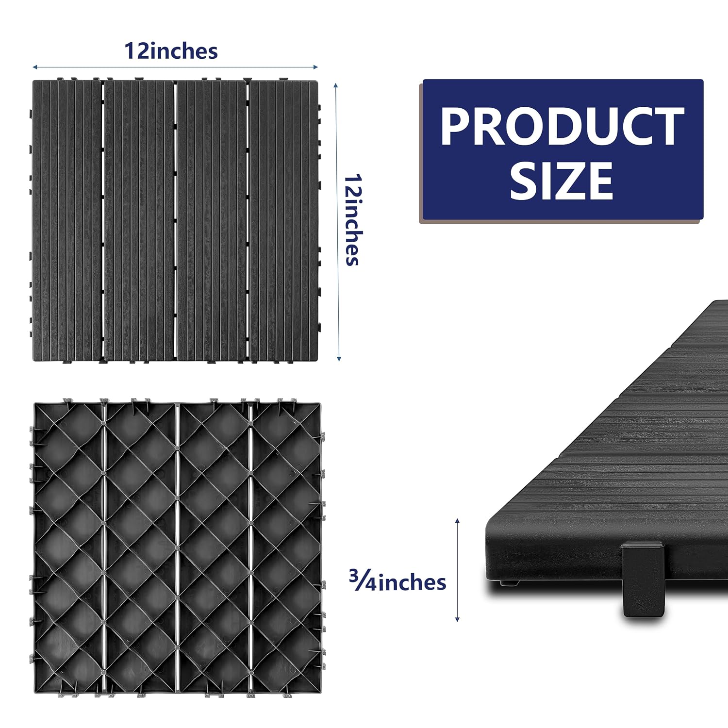 Dark‑Grey Plastic Interlocking Deck Tiles