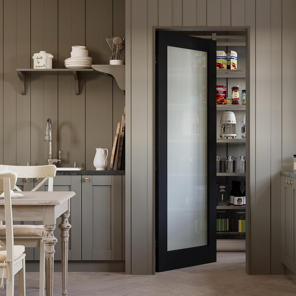 Finished Black 1‑Lite Frosted Glass Solid‑Core Interior Door Slab