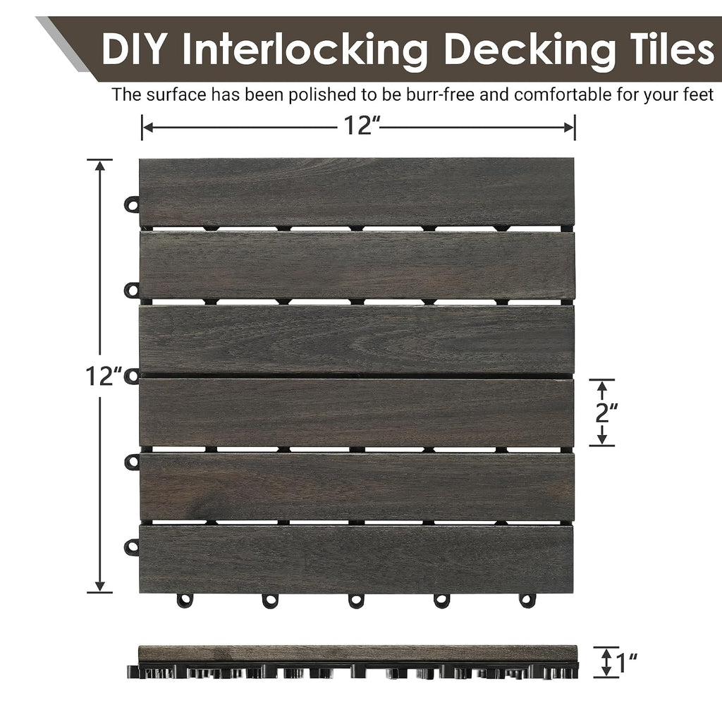 Solid Acacia‑Wood Interlocking Outdoor Deck Tiles