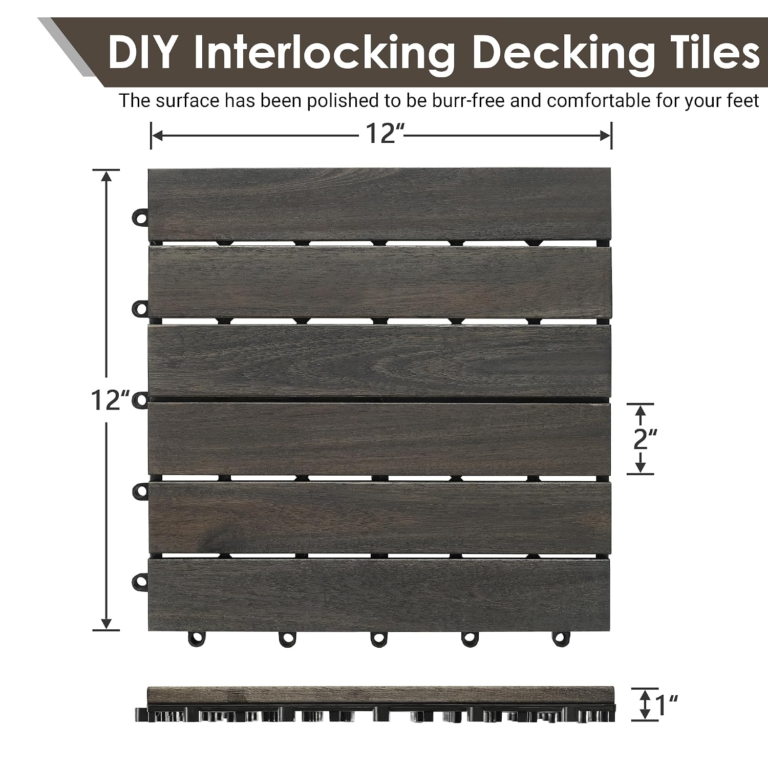 Solid Acacia‑Wood Interlocking Outdoor Deck Tiles
