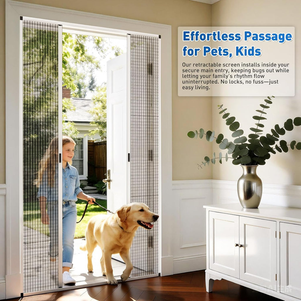No‑Drill Pet‑Proof Retractable Screen Door