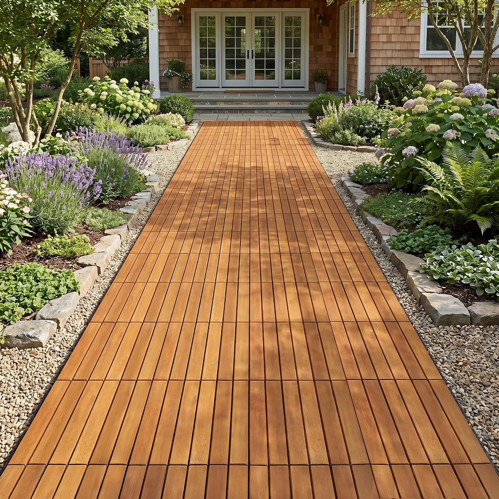 Non‑Slip Interlocking Acacia‑Wood Deck Tiles