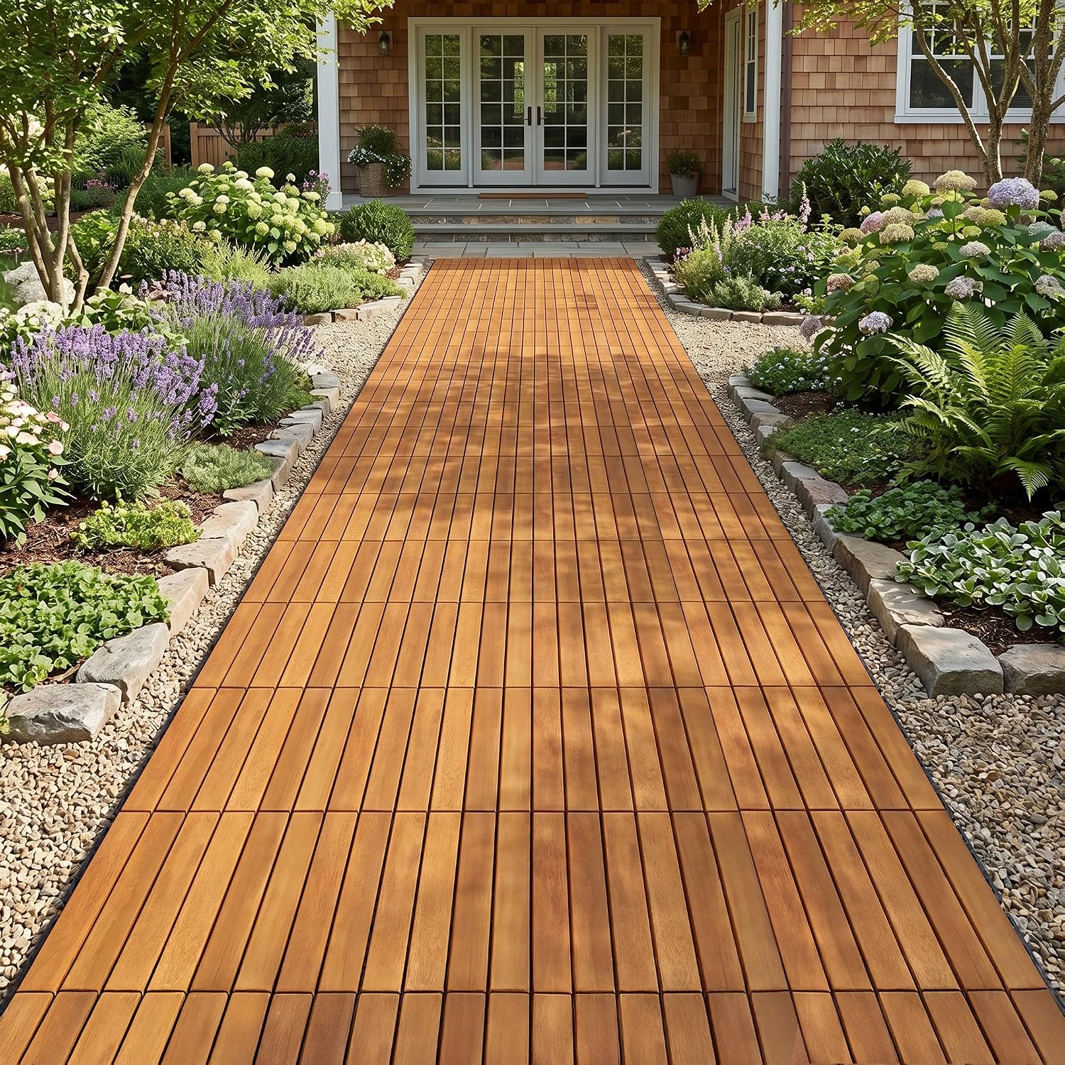 Non‑Slip Interlocking Acacia‑Wood Deck Tiles