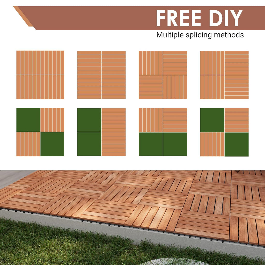 Solid Acacia‑Wood Interlocking Patio Deck Tiles