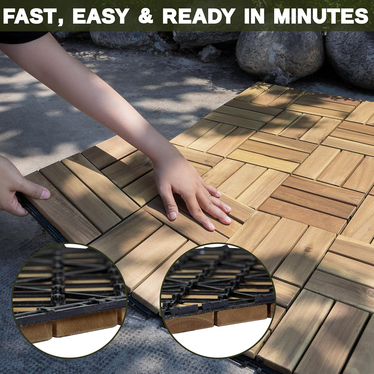 Natural Acacia Interlocking Wood Deck Tiles