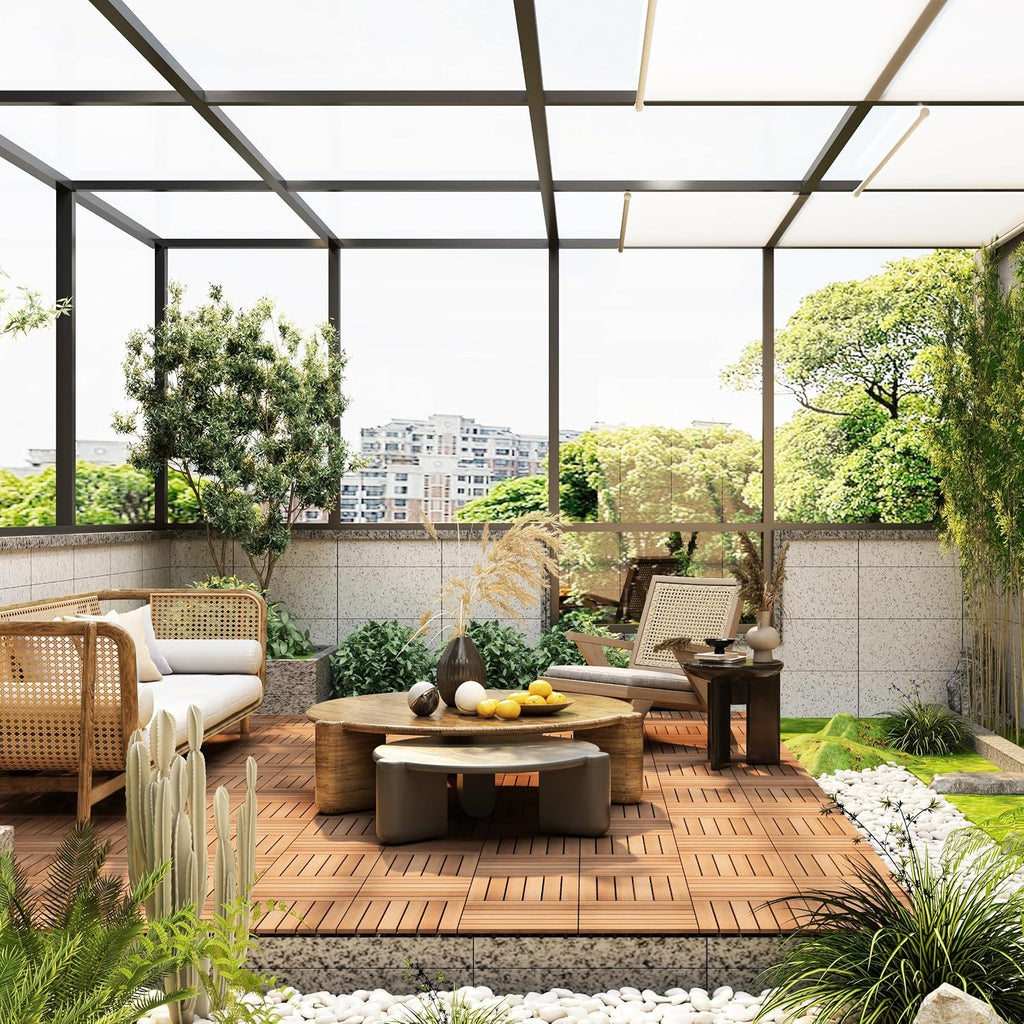 Solid Acacia‑Wood Interlocking Patio Deck Tiles