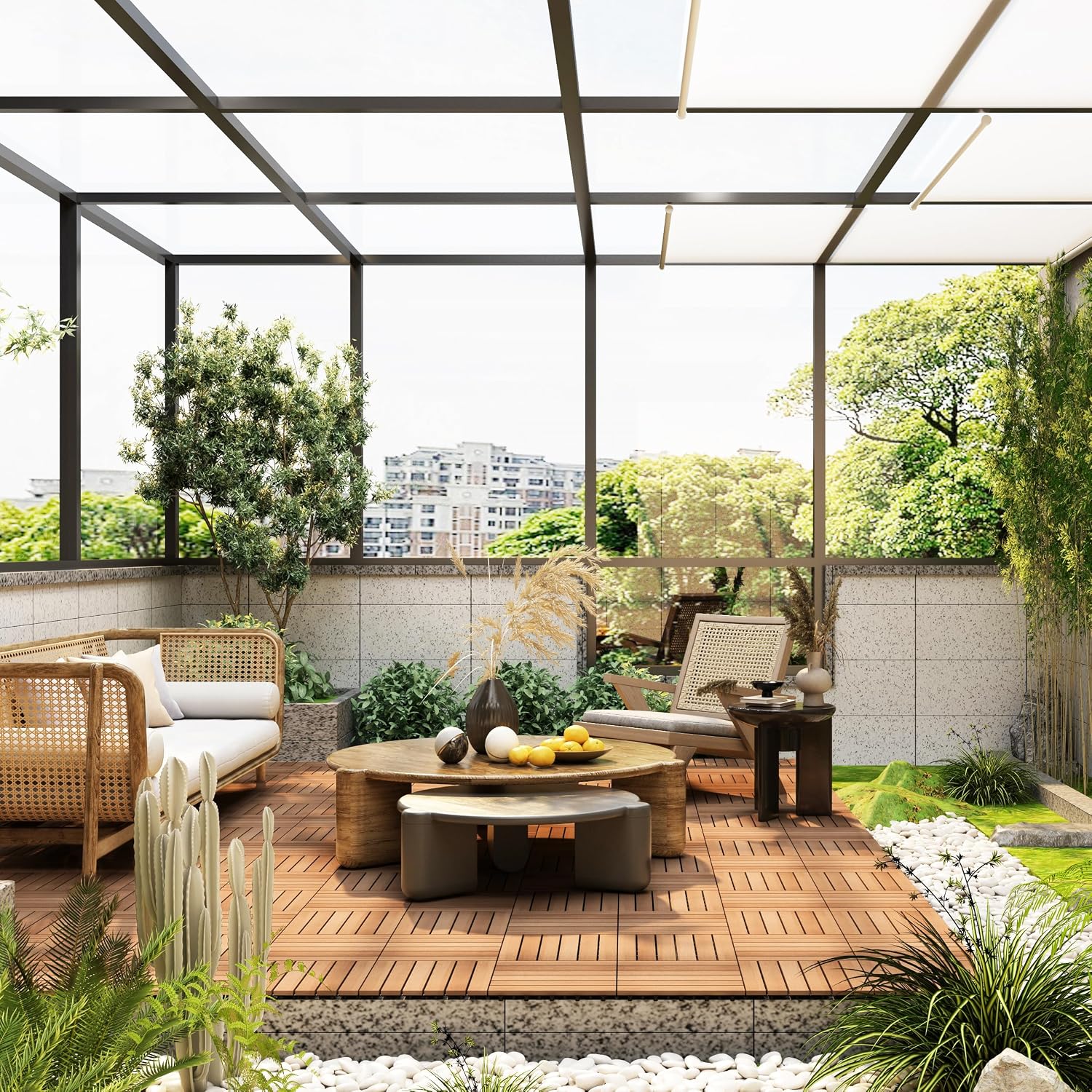 Solid Acacia‑Wood Interlocking Patio Deck Tiles