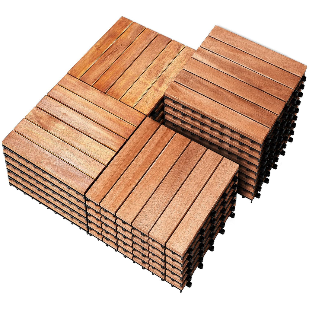 Solid Acacia‑Wood Interlocking Patio Deck Tiles
