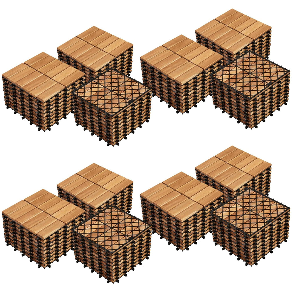 Natural‑Finish Acacia‑Wood Interlocking Deck Tiles
