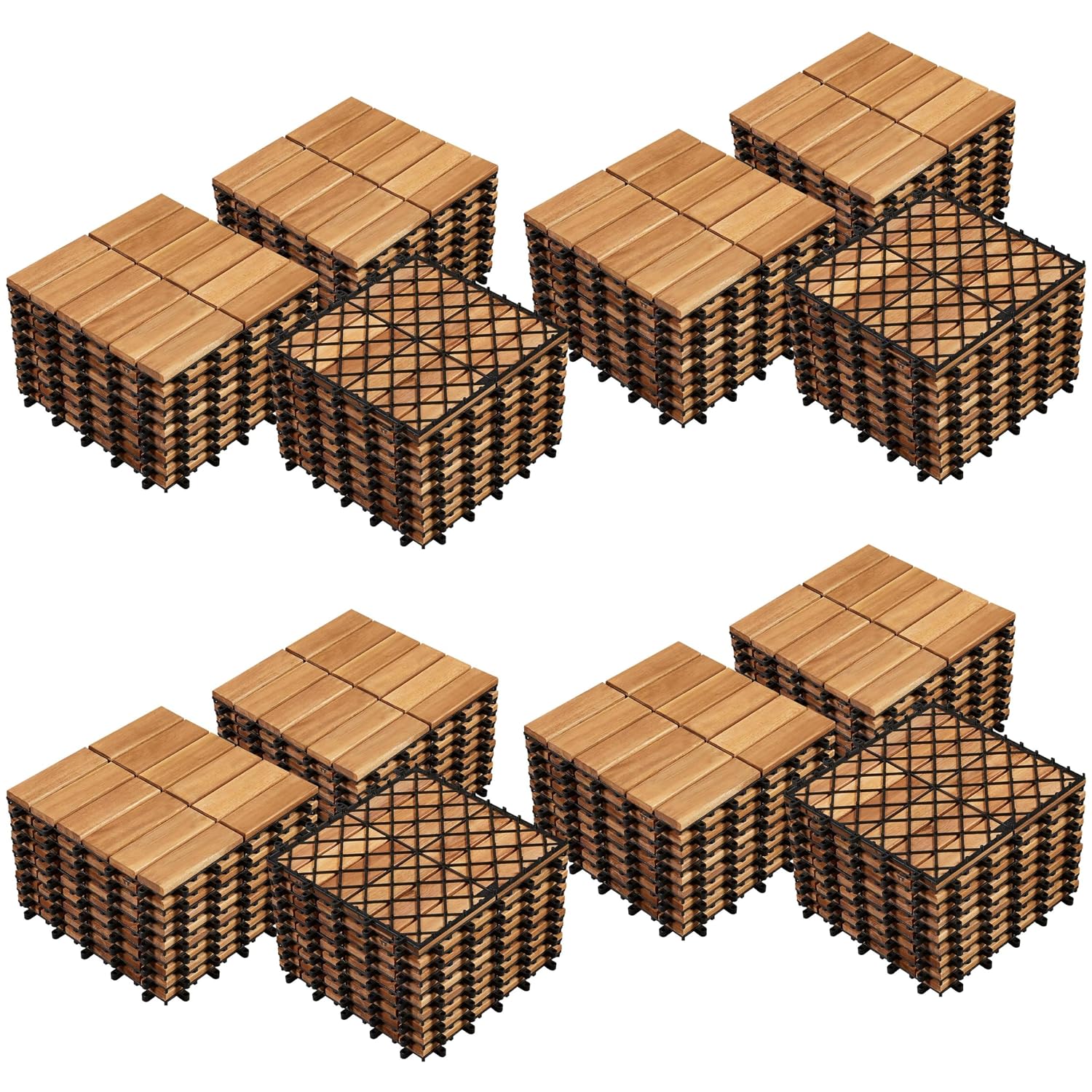 Natural‑Finish Acacia‑Wood Interlocking Deck Tiles