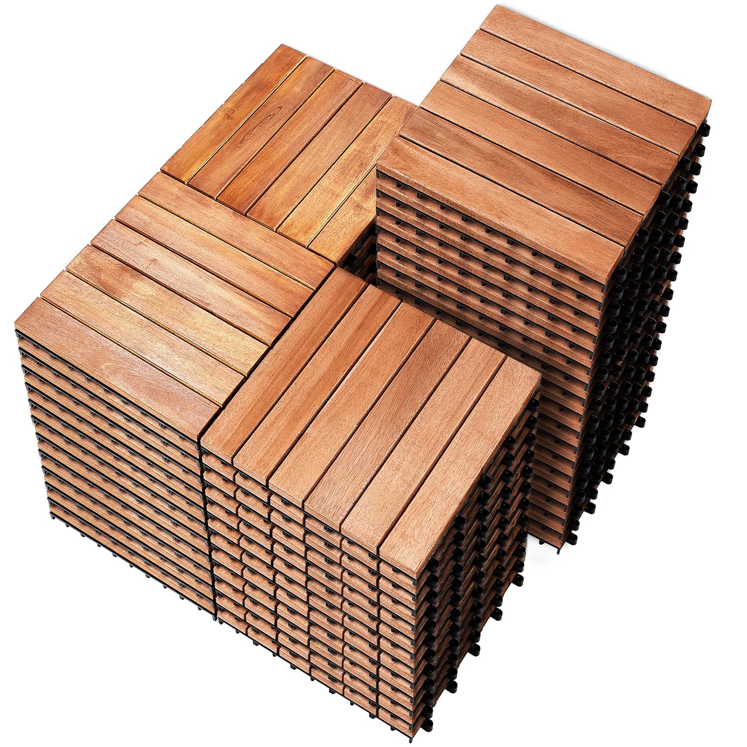 Solid Acacia‑Wood Interlocking Patio Deck Tiles