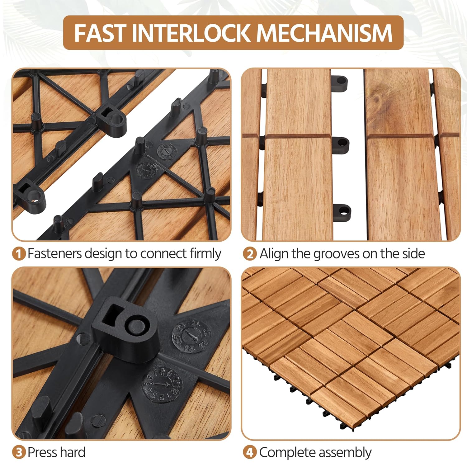 Natural‑Finish Acacia‑Wood Interlocking Deck Tiles
