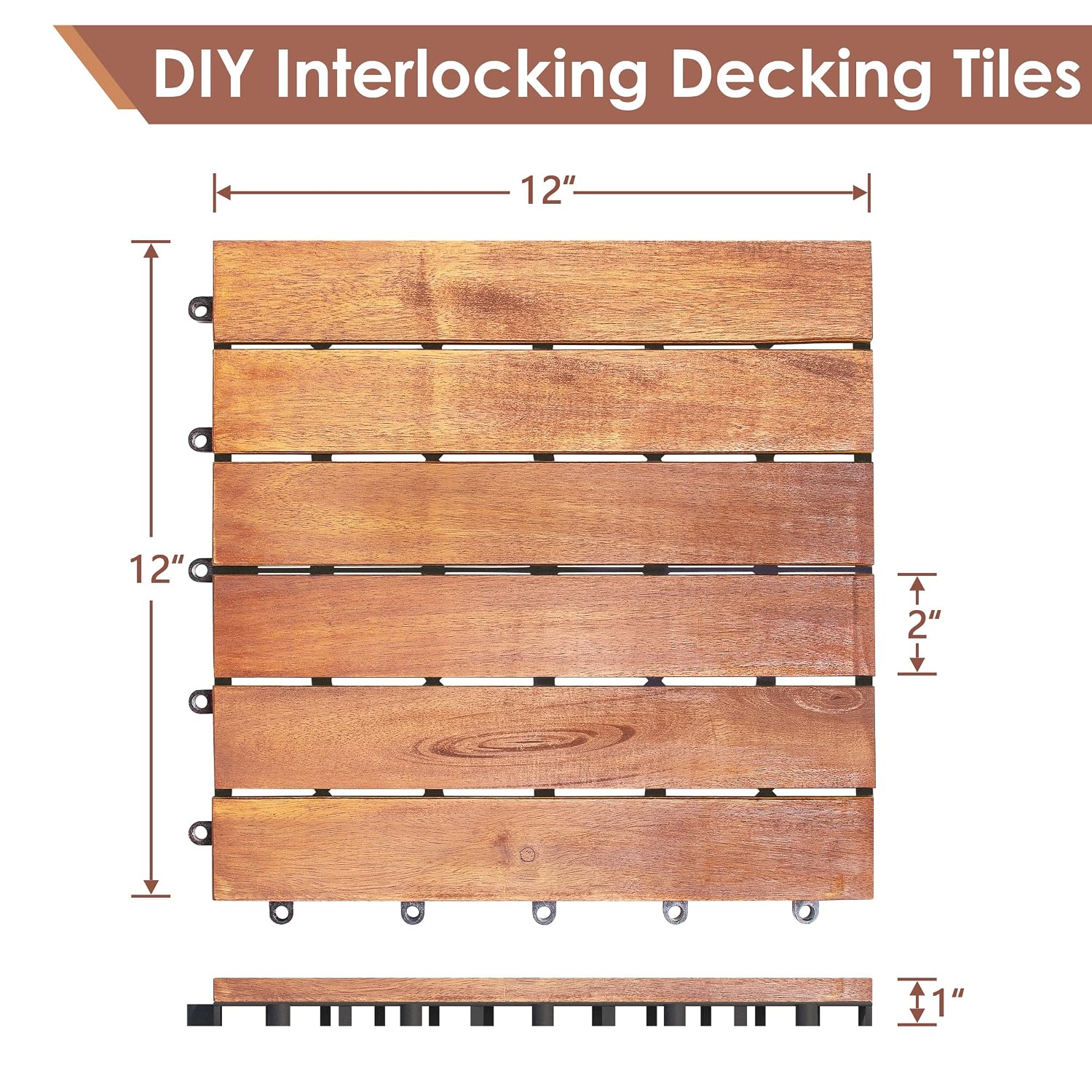 Solid Acacia‑Wood Interlocking Patio Deck Tiles
