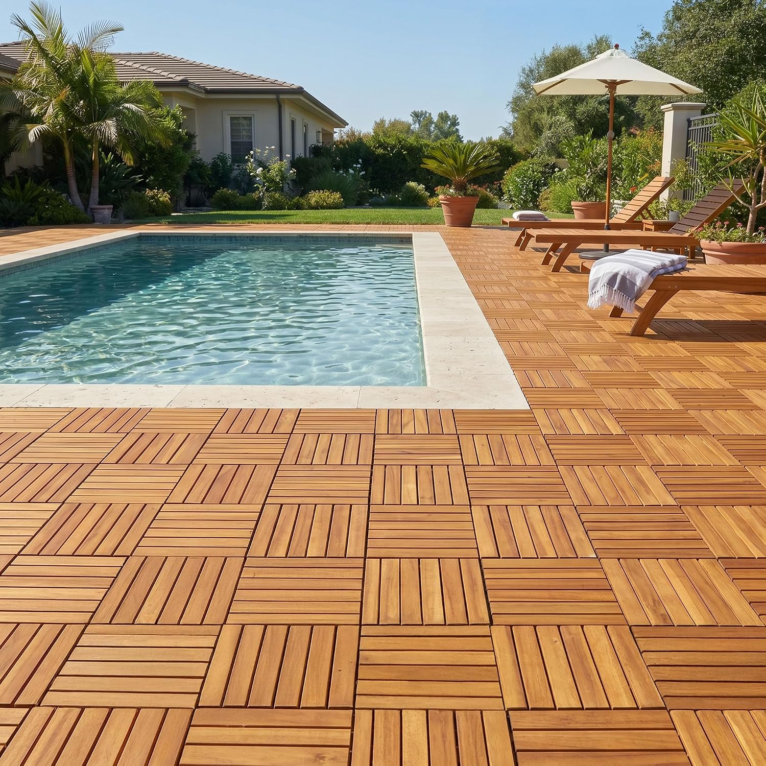 Non‑Slip Interlocking Acacia‑Wood Deck Tiles